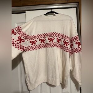Hollister White and Red Crew Neck Sweater